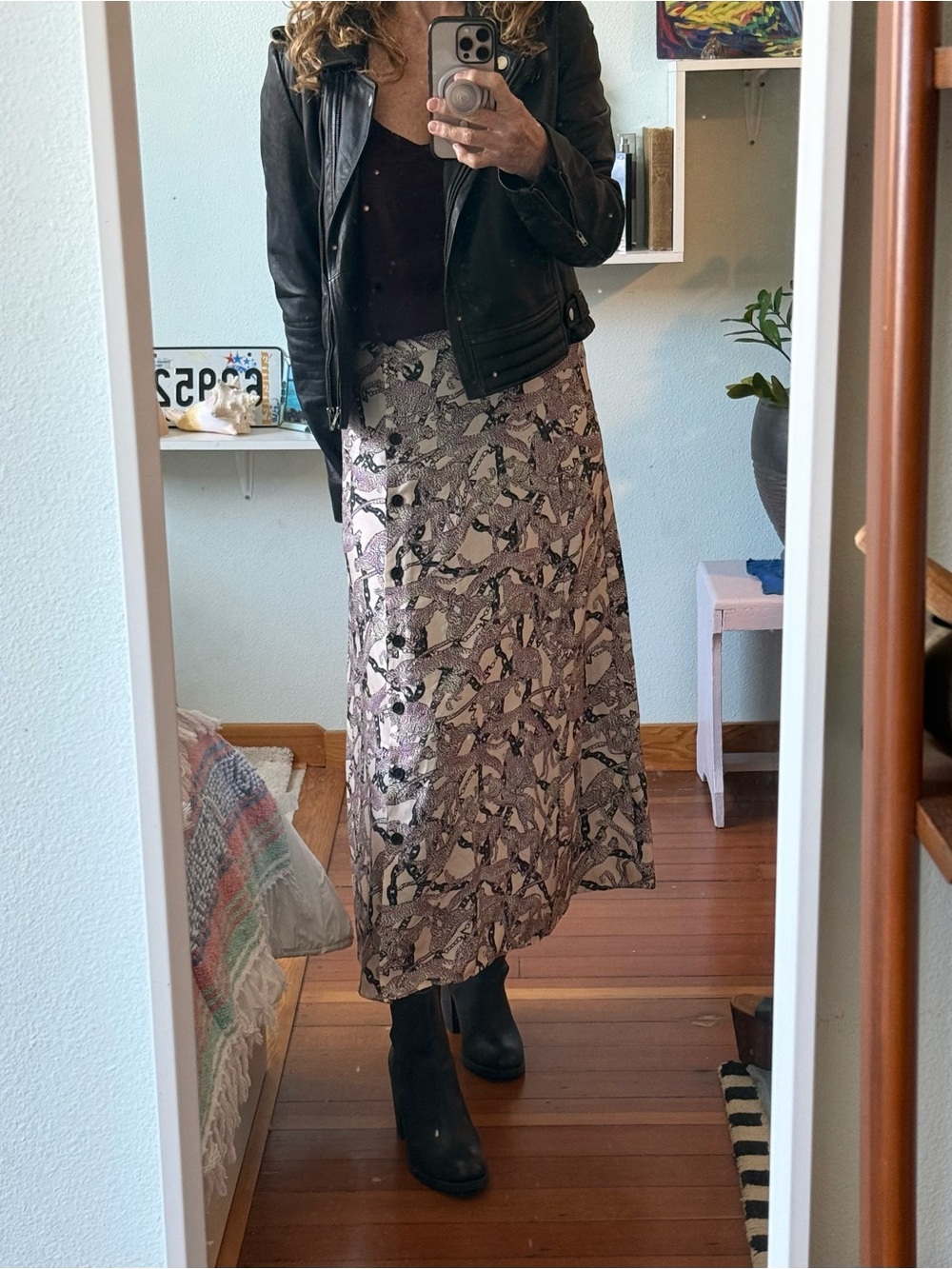 NWT-Zadig & Voltaire Wild Chains 100% Silk Midi Skirt with leopards  and chains.